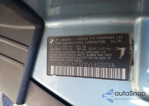 1997 BMW Z3 1.9L Roadster из США, поврежденный, VIN 4USCH7323VLE02058